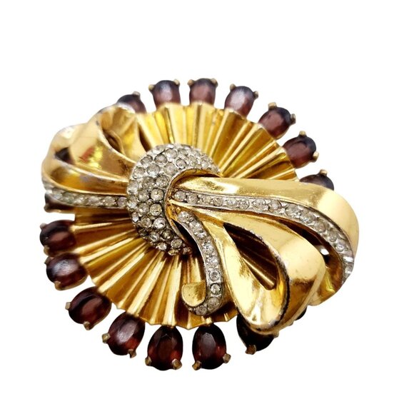 Outstanding 40s Heavy Dimension Bow Over Fluted Circle Brooch (A6788) - Picture 5 of 8
